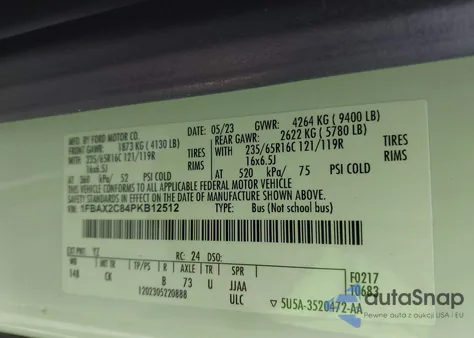 2023 Ford Transit-350 Passenger Van Xlt из США, поврежденный, VIN 1FBAX2C84PKB12512